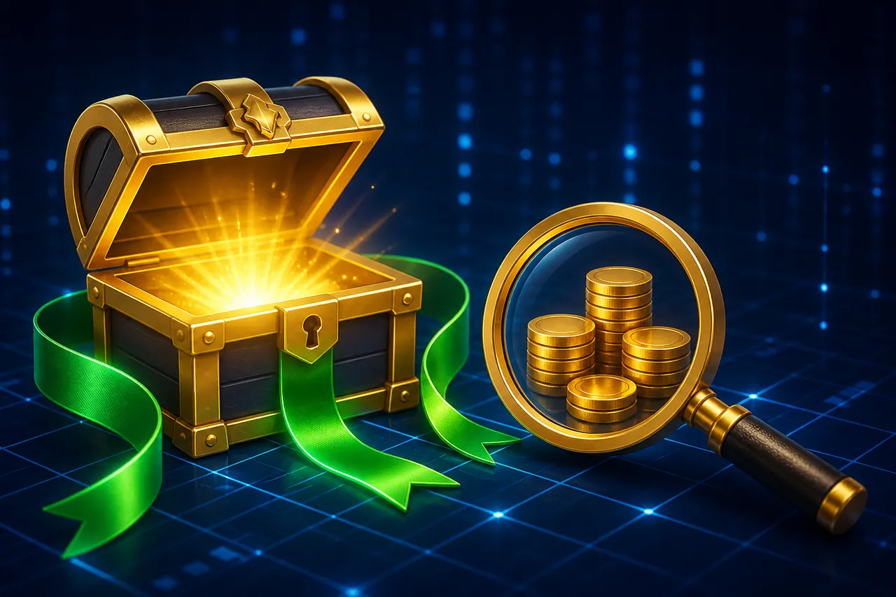 Colour Trading App Bonus Without the Hype Layer illustration with neon blue field, green tile, and gold coin motifs