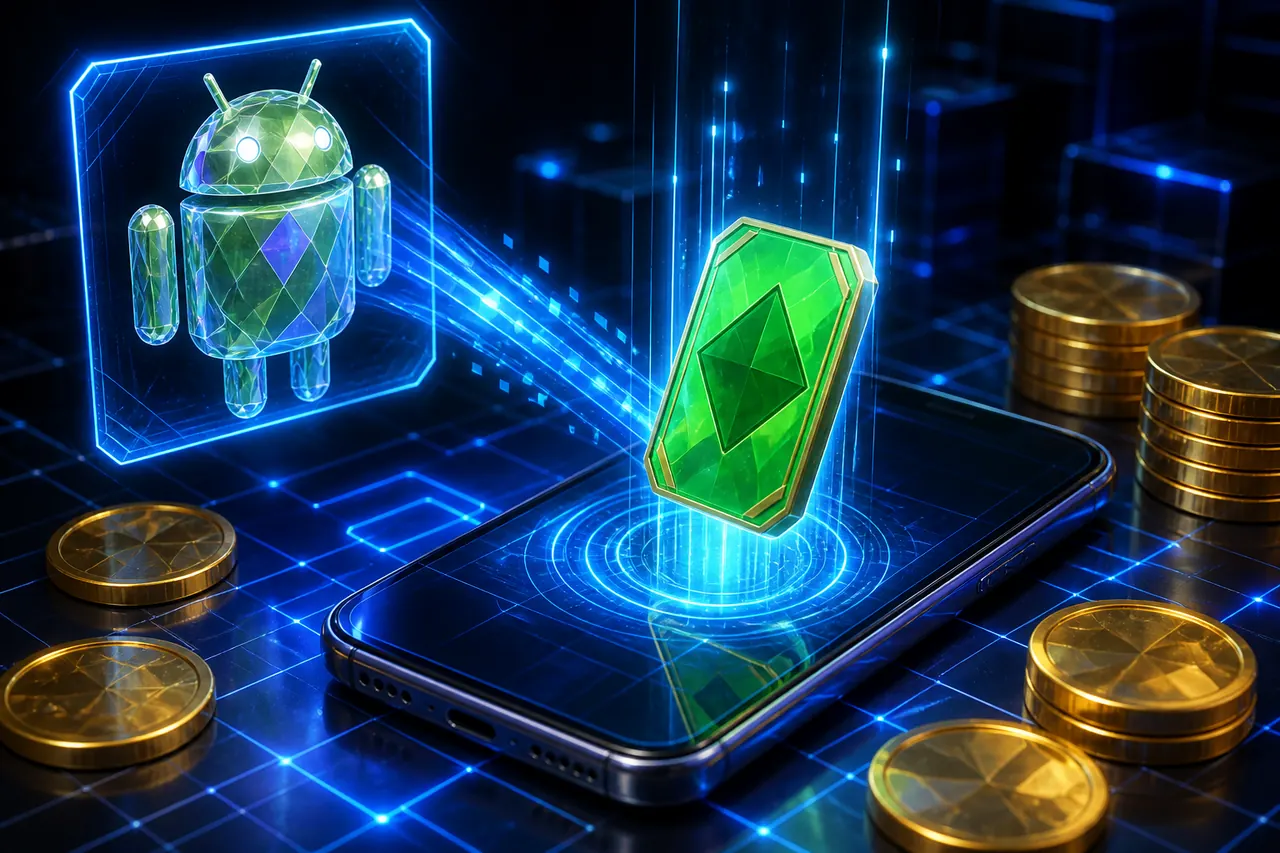 Colour Trading App Download APK illustration with neon blue background, green card tile, and gold coin accents