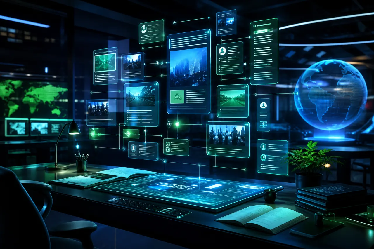 Long-read research hub with digital editorial articles and green prediction cards