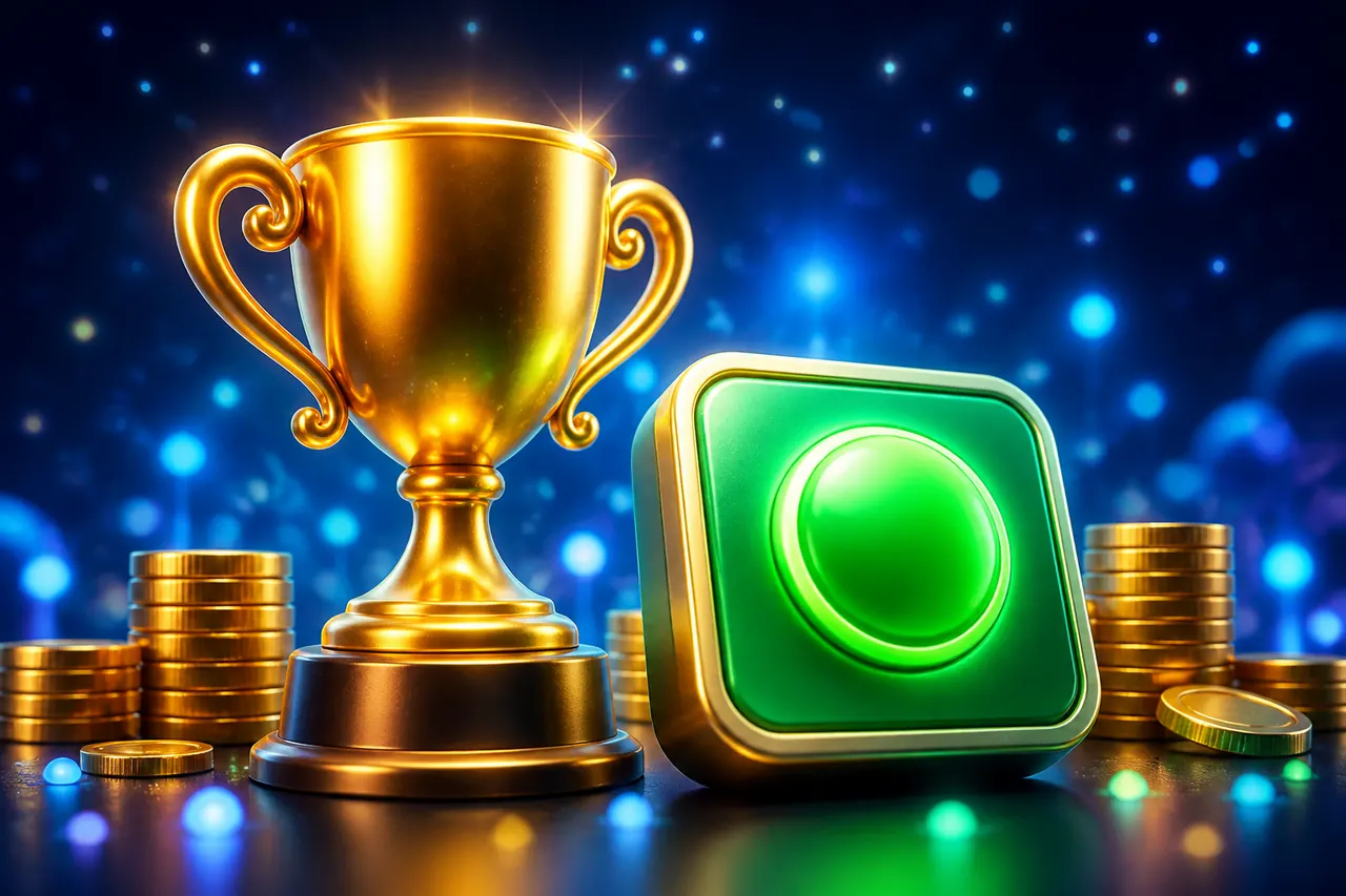 Best Colour Trading App illustration with neon blue background, green card tile, and gold coin accents
