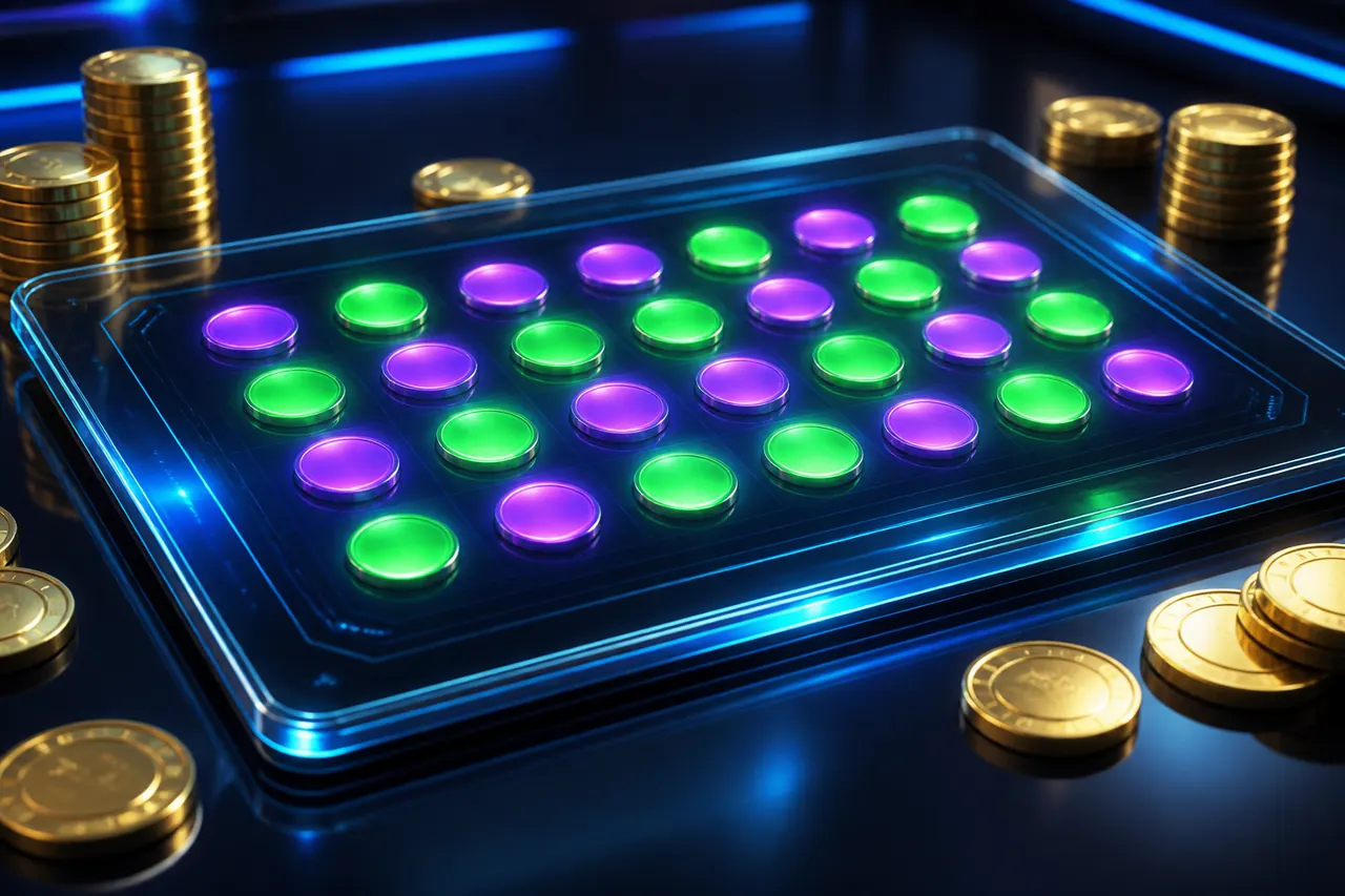Online Color Prediction Game illustration with neon blue background, green card tile, and gold coin accents