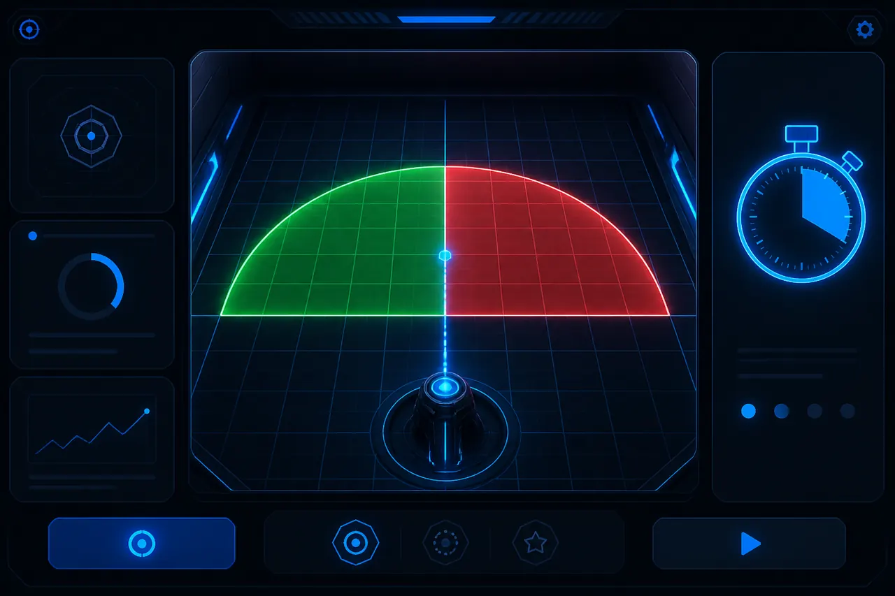 Colour Trading App Demo illustration with neon blue background, green card tile, and gold coin accents