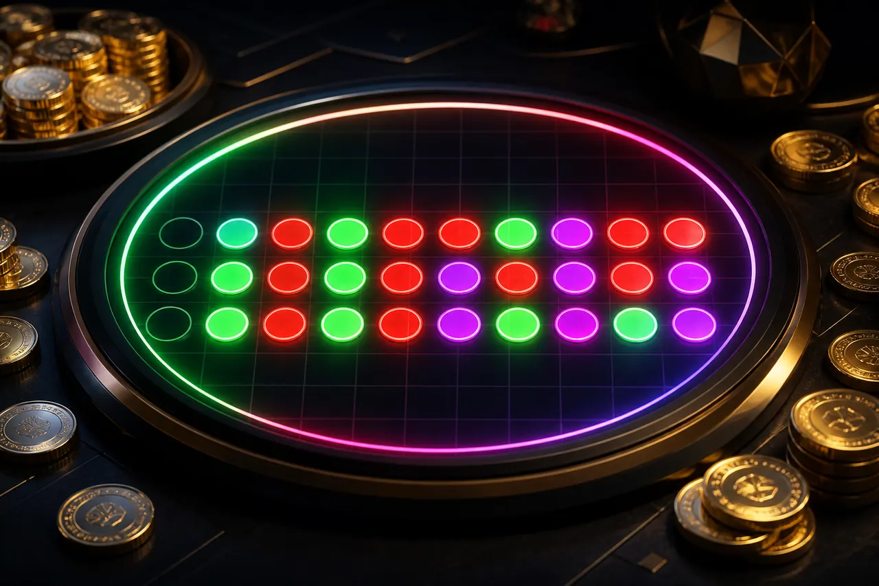 Colour Trading App Result illustration with neon blue background, green card tile, and gold coin accents