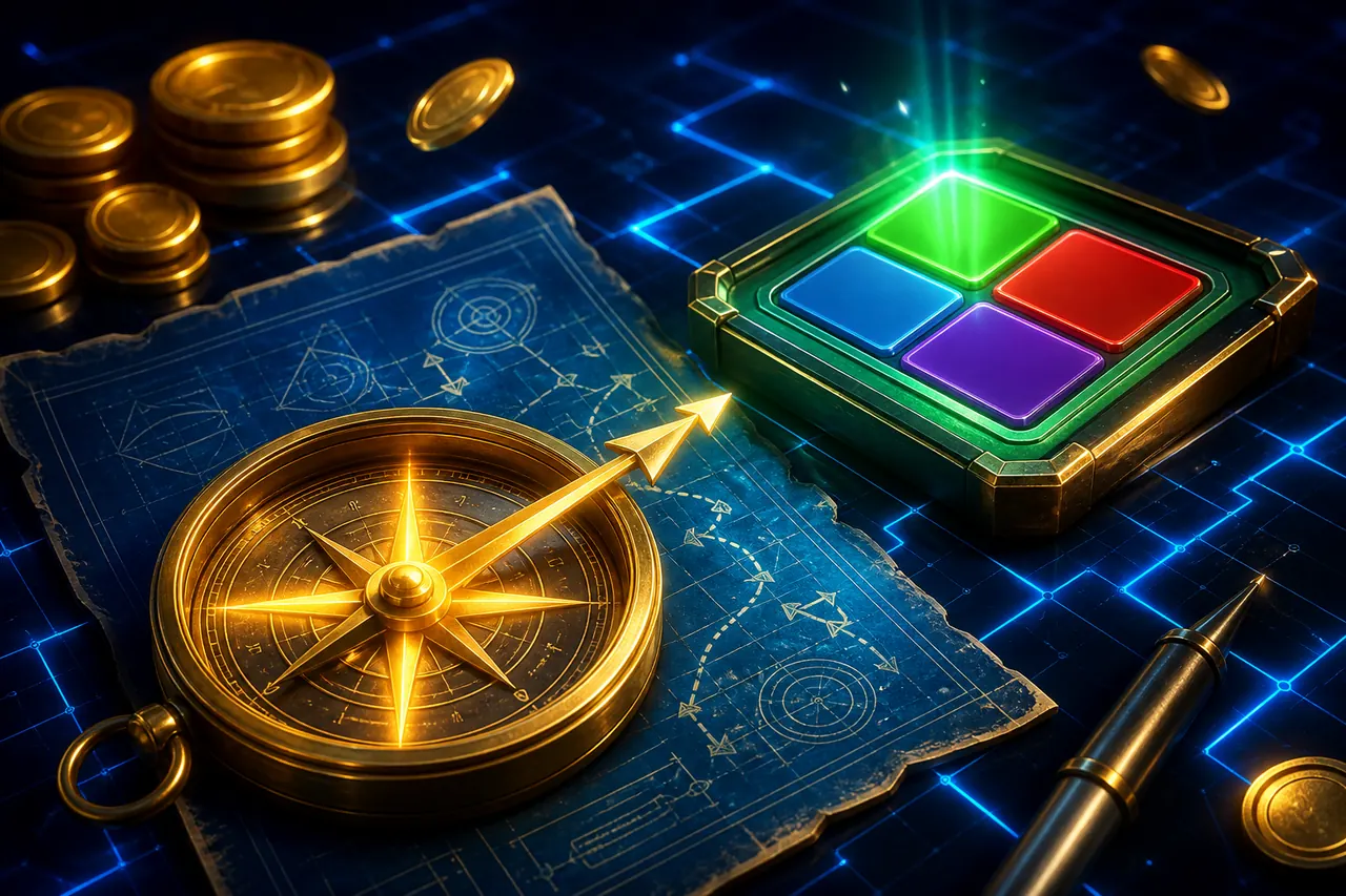 Colour Trading App Tips illustration with neon blue background, green card tile, and gold coin accents