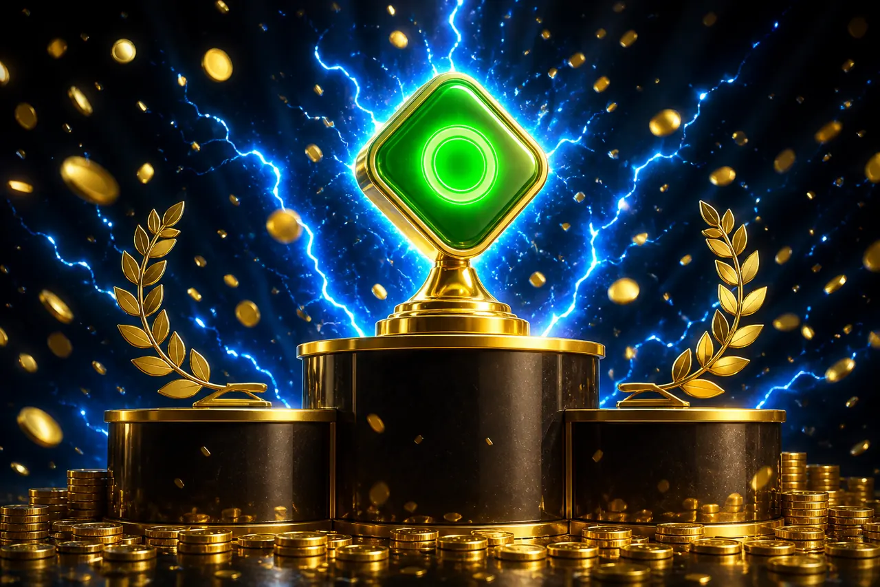 Which Colour Trading App Is Best illustration with neon blue background, green card tile, and gold coin accents